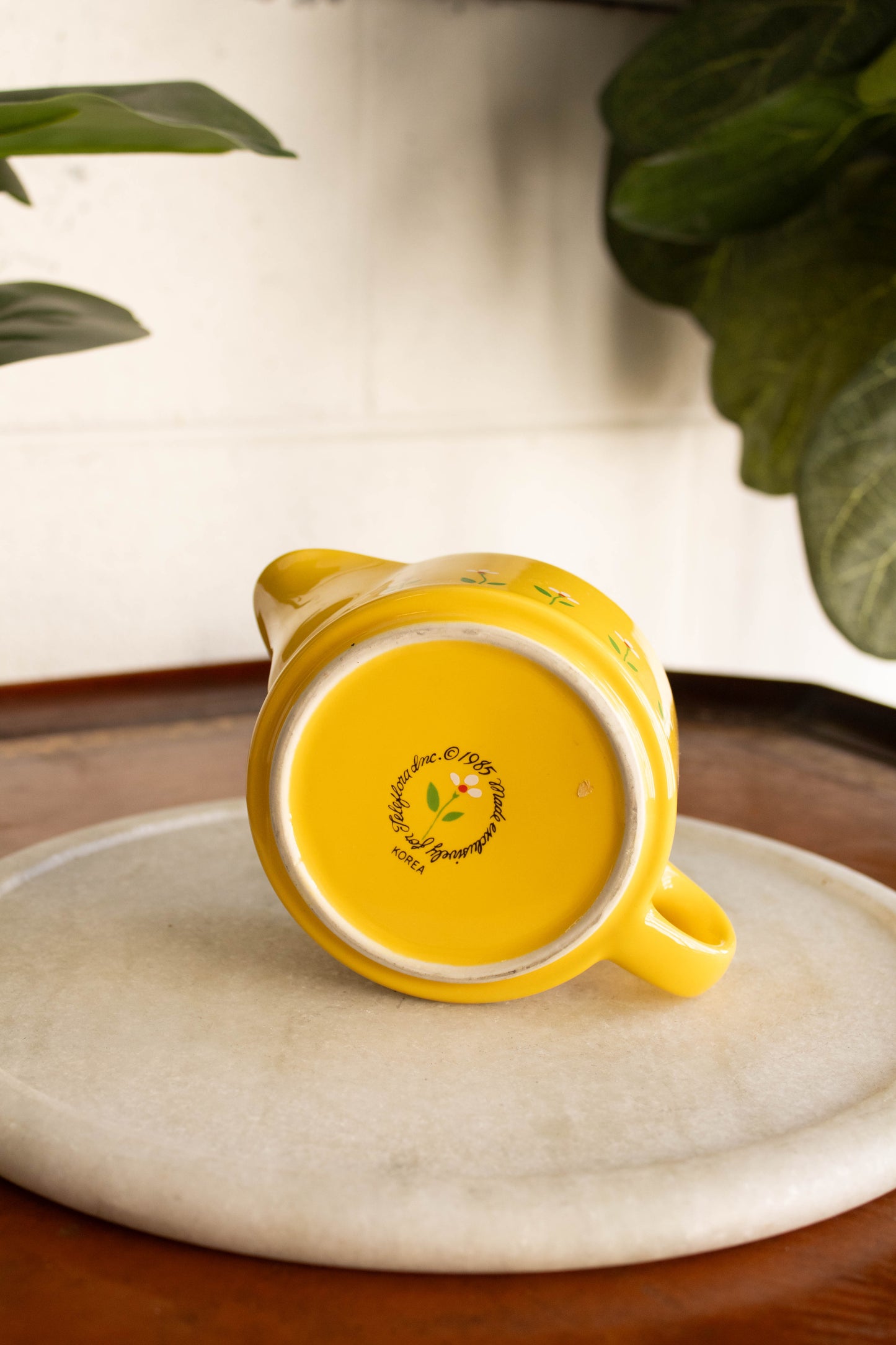 Vtg Yellow Flower Pitcher