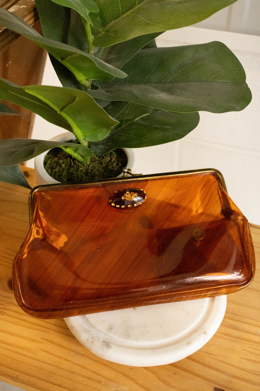 Vtg Amber Transparent Clutch