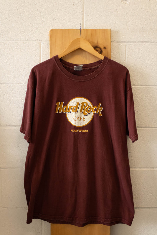 Maroon Hard Rock Hollywood Tee : L