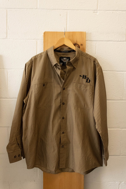 Brown Harley Striped Button Up : XL