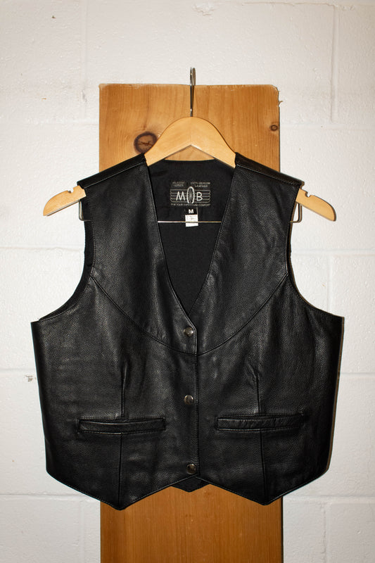 Vtg Leather Biker Vest : M