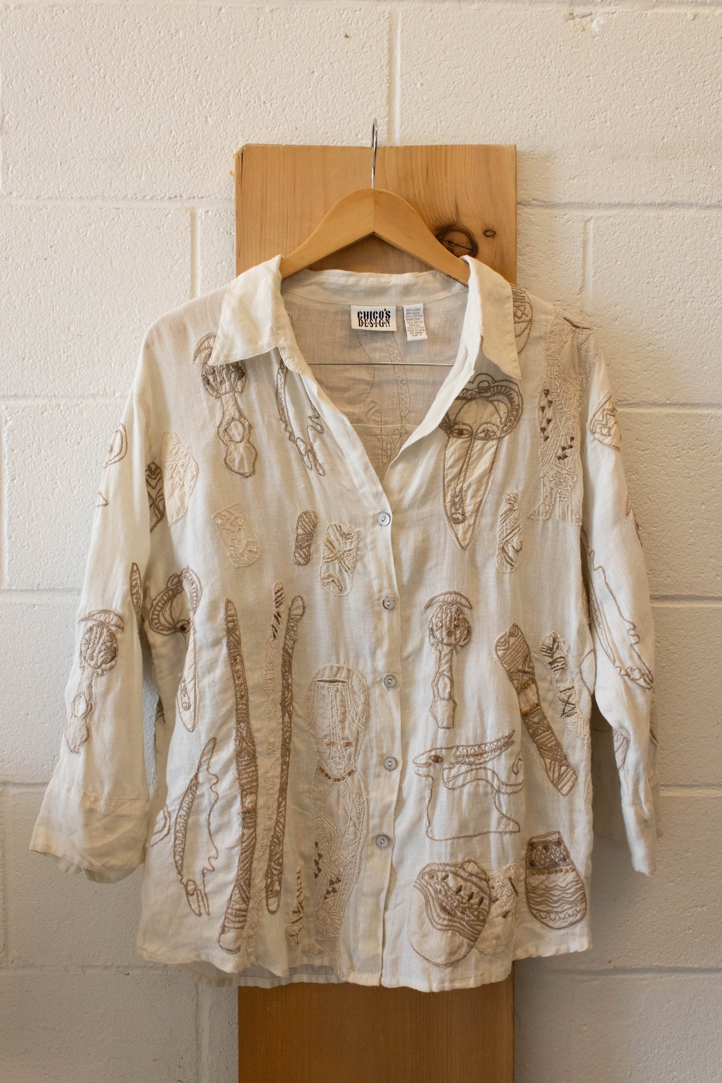 Tan Embroidered Button Up : L