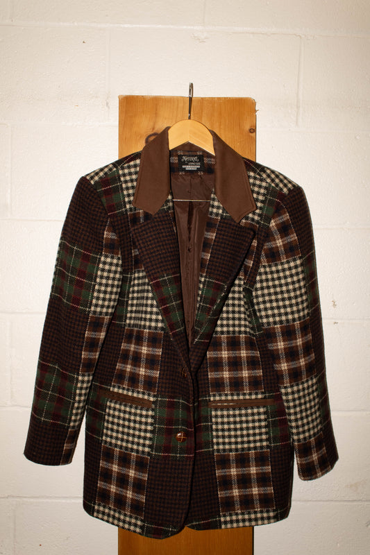 Vtg Brown Plaid Blazer : S