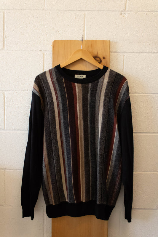 Vtg Black Striped Sweater : L