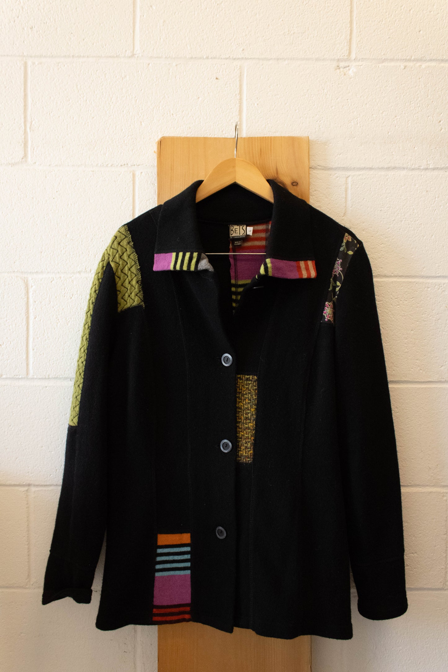 Vtg Black Patchwork Jacket : L