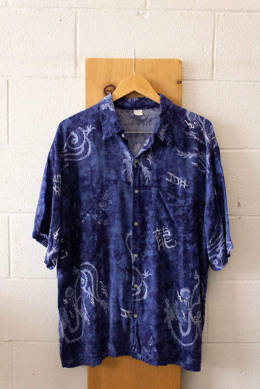 Blue Dragon Button Up : XL