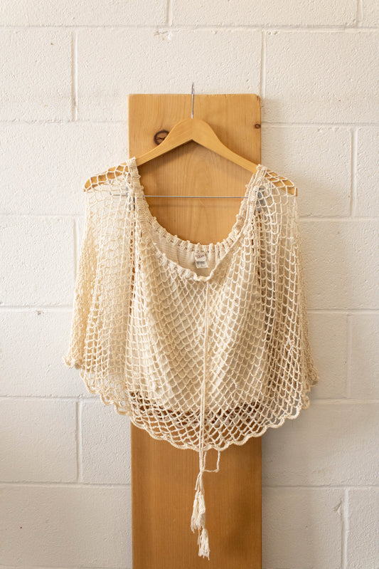 Vtg Brown Crochet Top : L