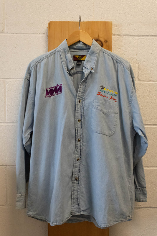 Vtg Denim Dunlap Racing Button Up : L