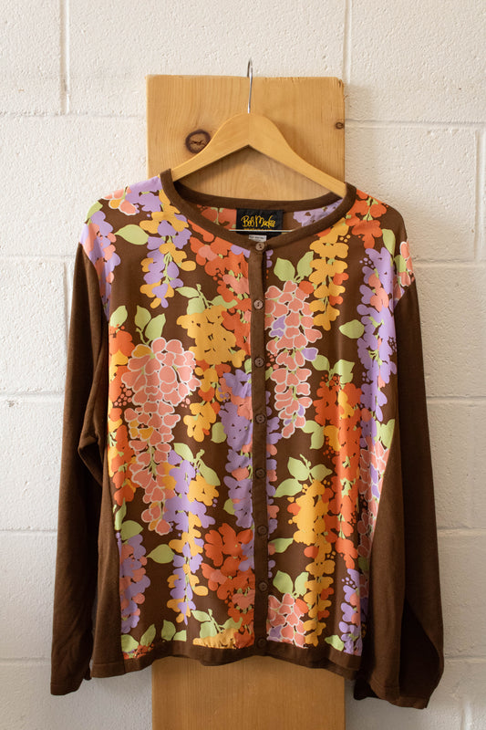 Vtg Brown Floral Button Up : 3X