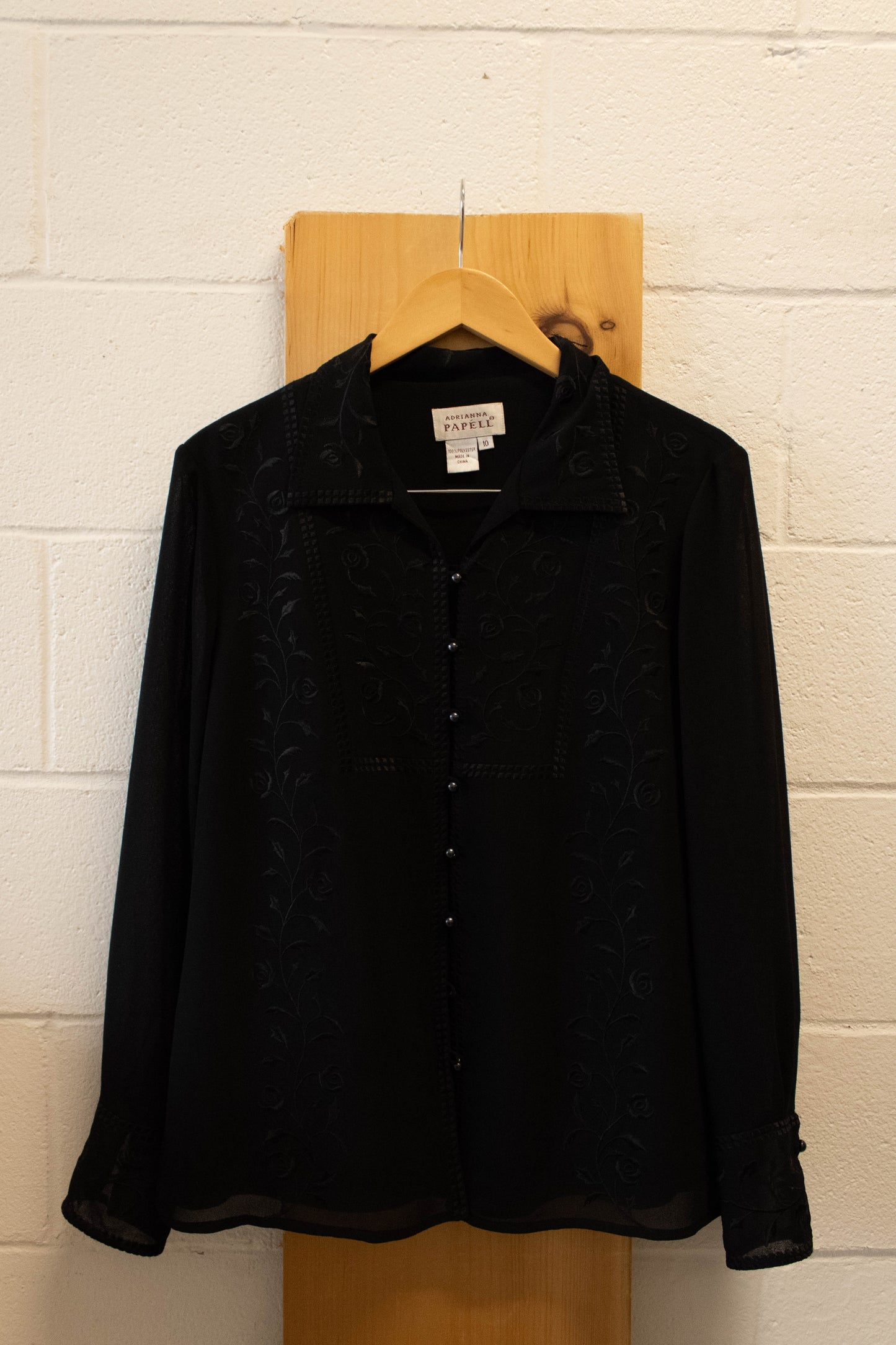 Vtg Black Semi Sheer Blouse : 10