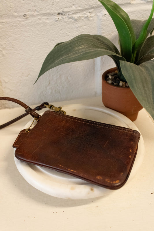 Brown Leather Coach Wristlet Wallet