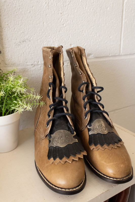 Vtg Brown Lace Up Boots : 8