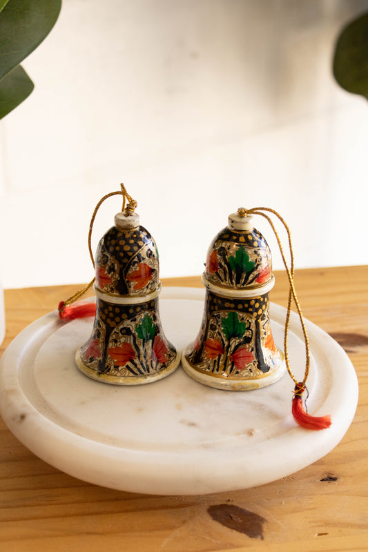 Vtg Pair Wooden Bells with Tassle