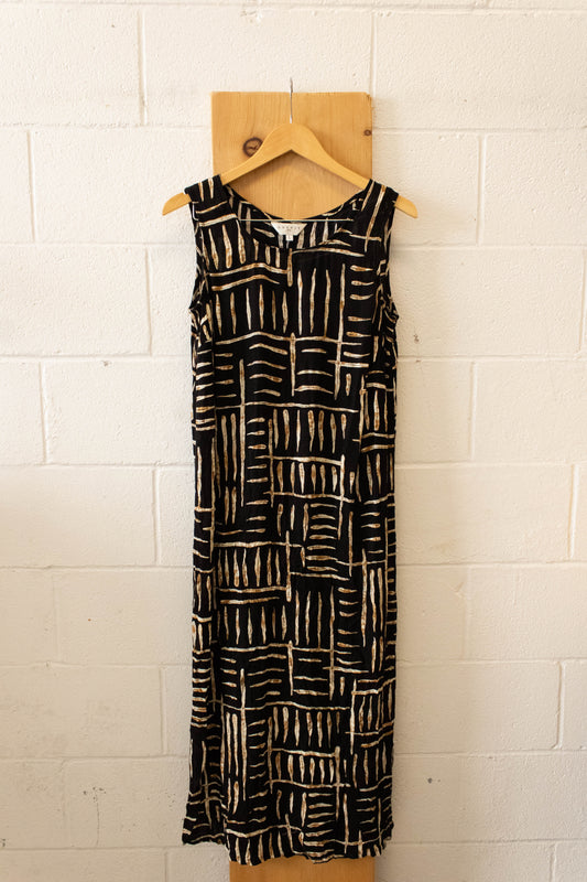 Vtg Black Stripe Dress : L