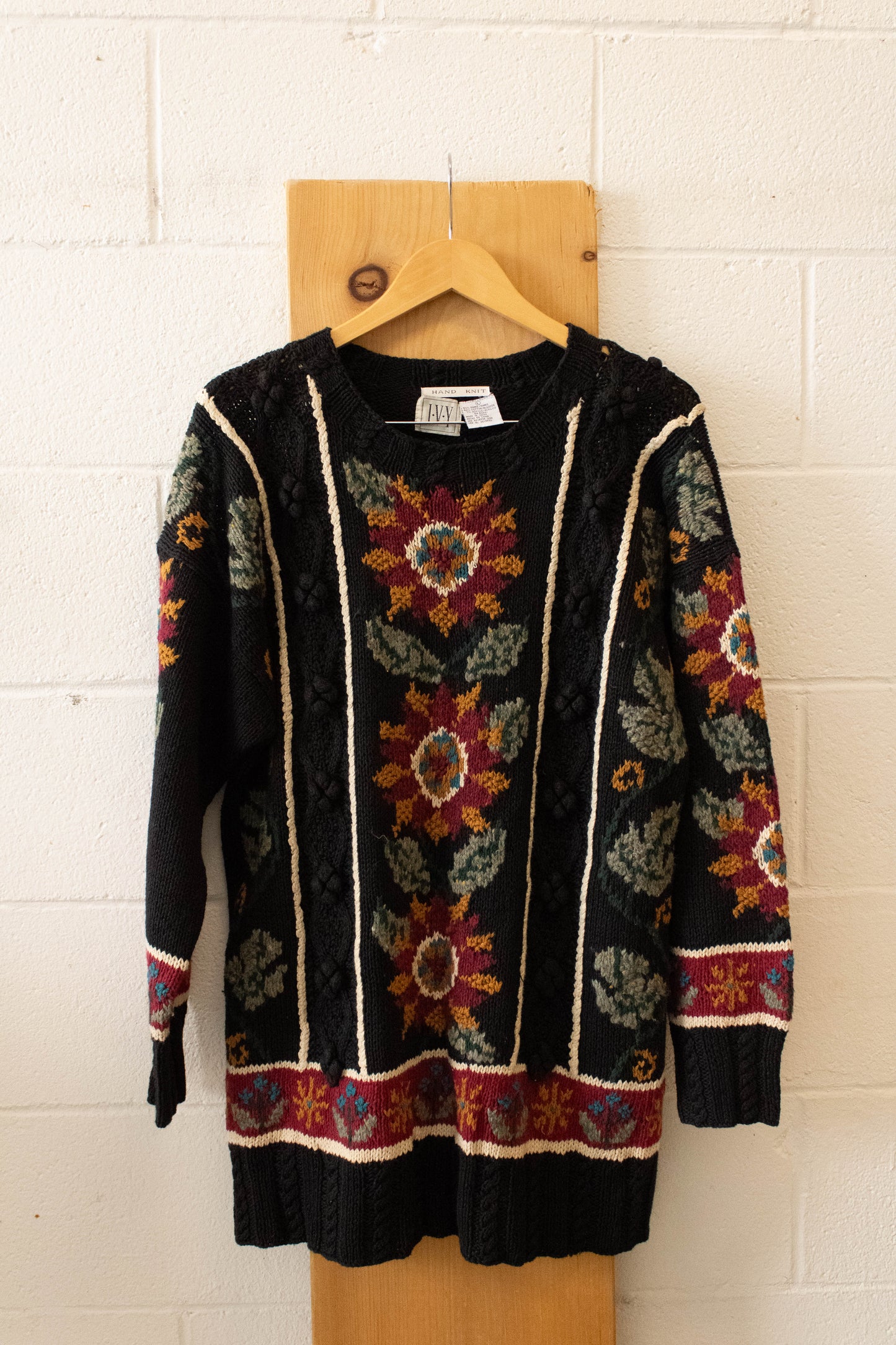 Vtg Floral Knitted Sweater : L