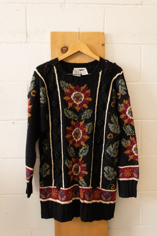 Vtg Floral Knitted Sweater : L