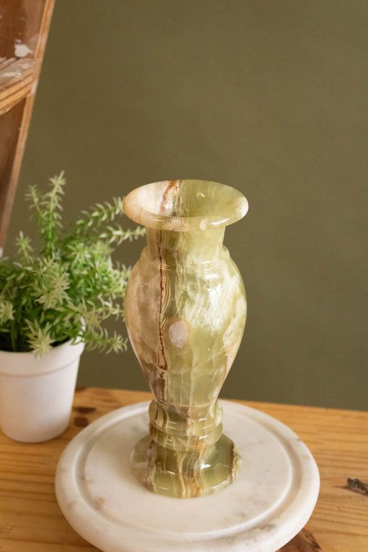 Vtg Green Carved Stone Pedestal Vase (Local Pick Up Only)