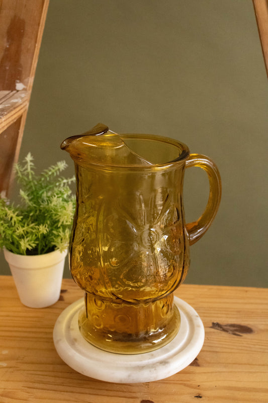 Vtg Amber Daisy Pitcher (Local Pick Up Only)