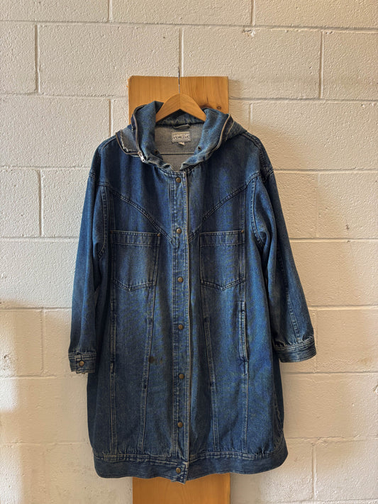 Vtg Hooded Long Denim Jacket : 18/20