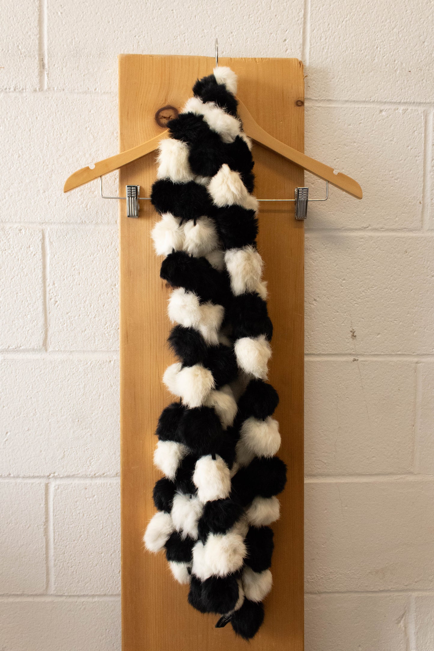 Black and White Fur Pom Pom Scarf