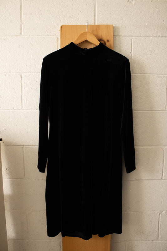 Vtg Black Velvet Mock Neck Dress : 14