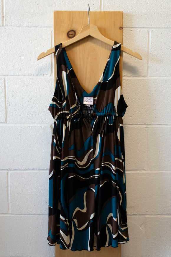 Y2K Brown & Blue Swirl Dress : L