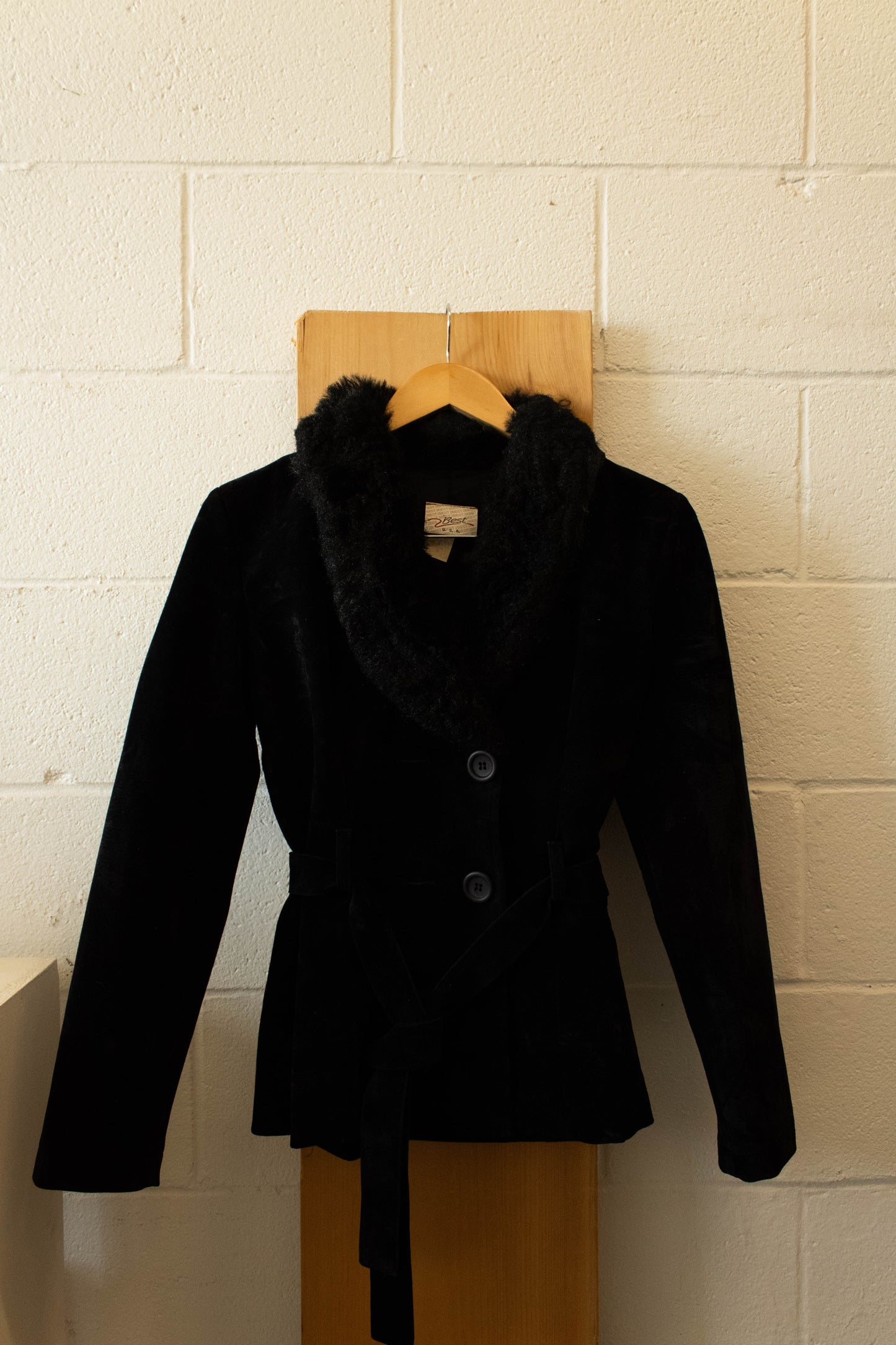 Black Faux Fur Collar Jacket : S