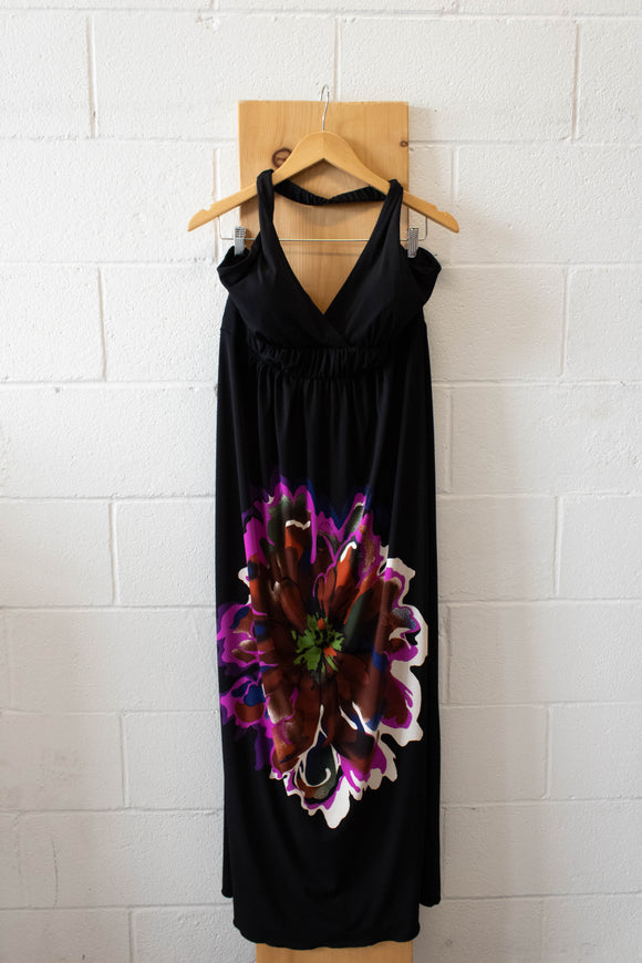 Black Floral Halter Maxi Dress : 14
