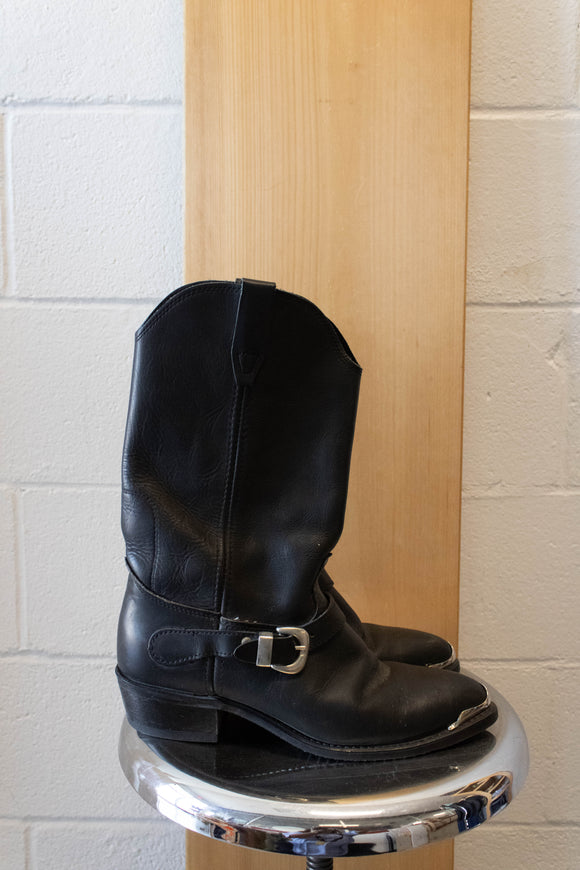 Black & Silver Toed Riding Boots : 9.5 (Local Pick Up Only)