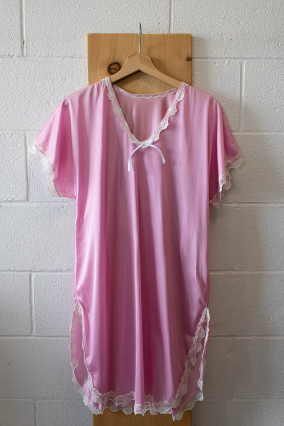 Vtg Pink Lace Nightgown : L