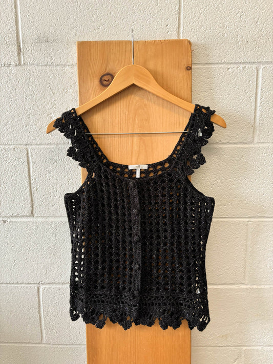 Black Metallic Crochet Tank : M