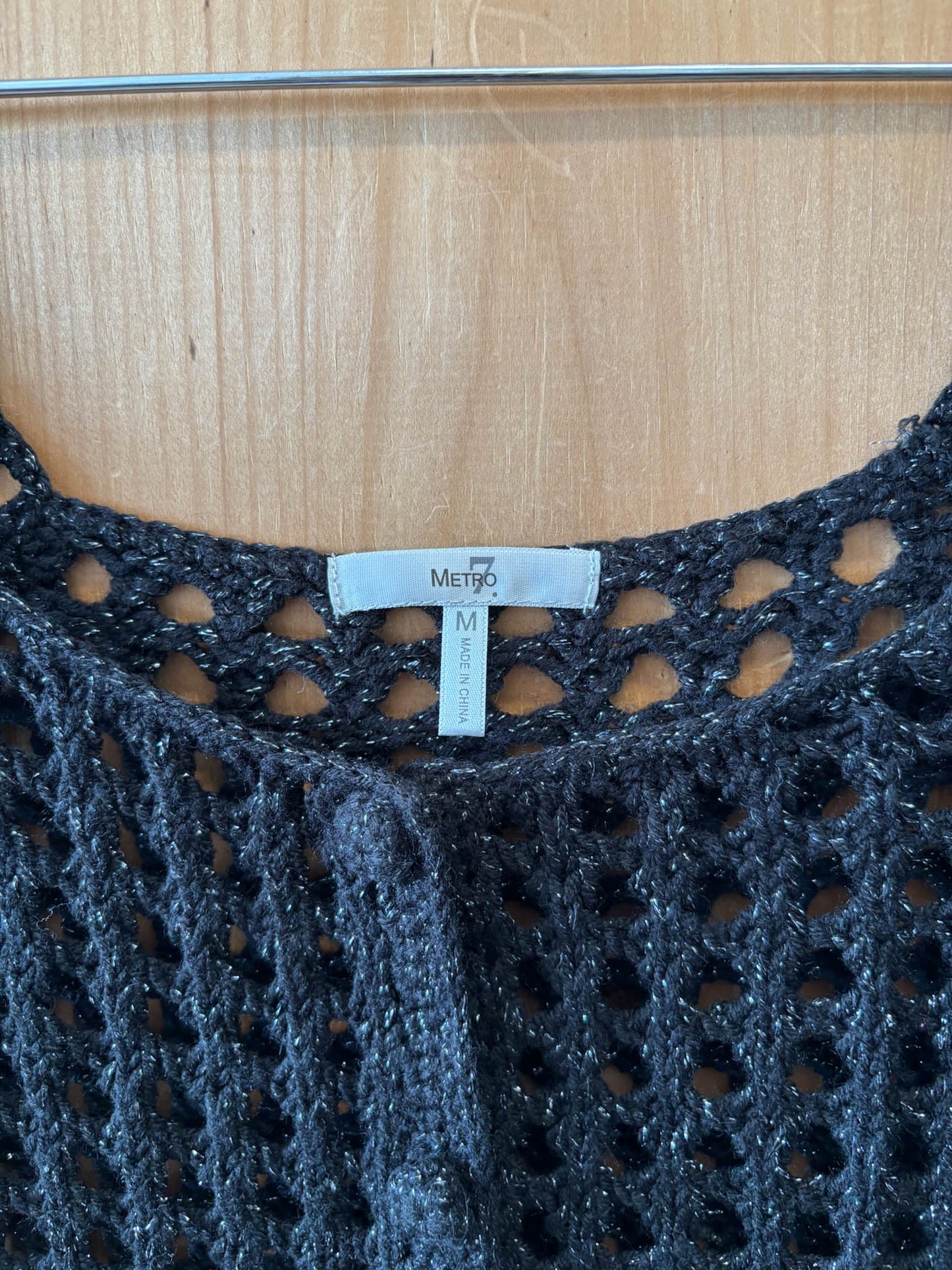 Black Metallic Crochet Tank : M