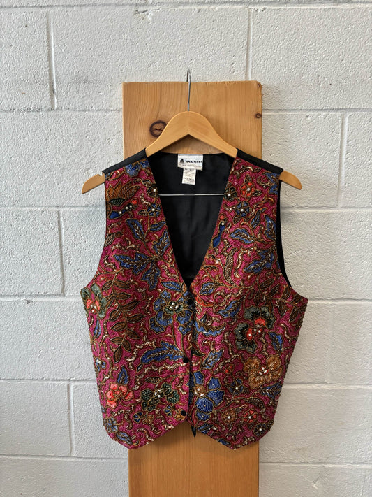 Vtg Sequined Floral Vest : S
