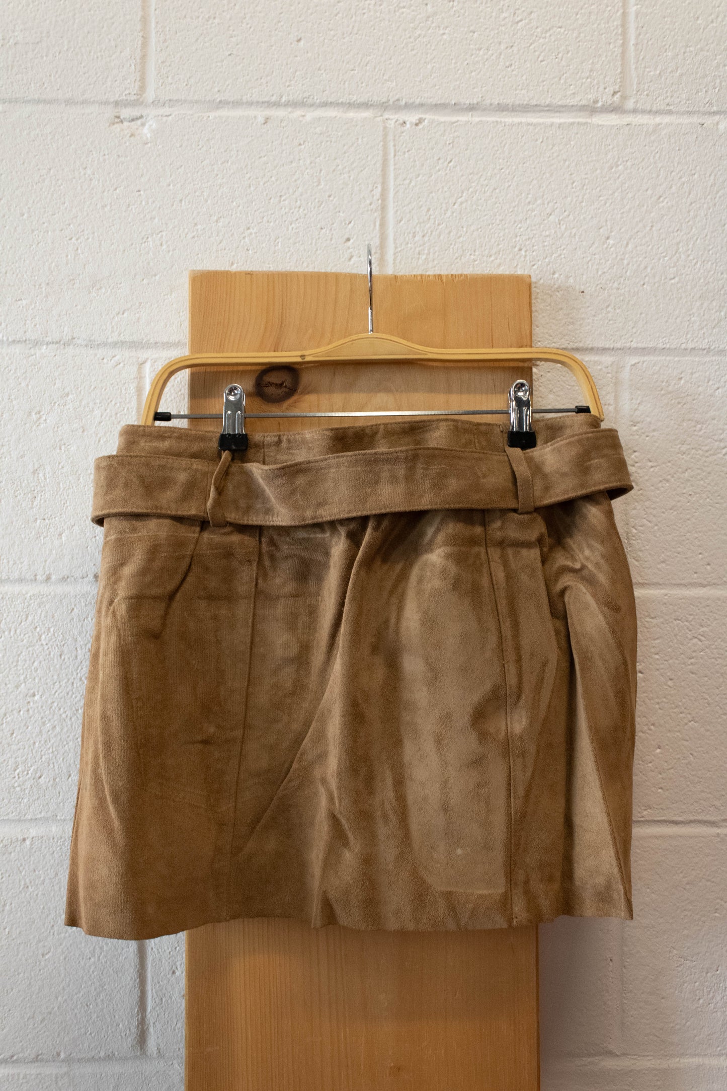 Vtg Brown Belted Suede Mini Skirt : 10