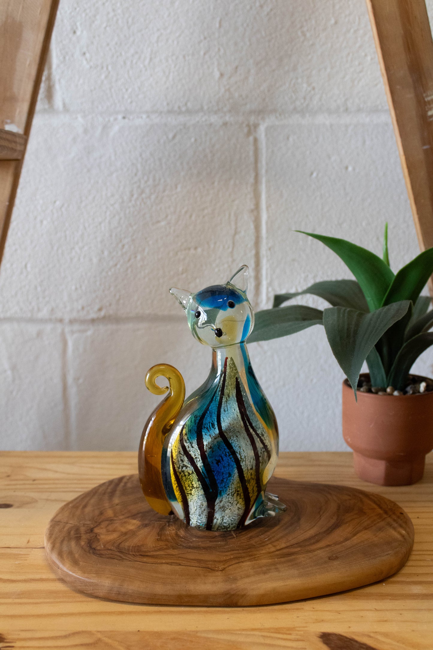 Blue and Brown Glass Cat