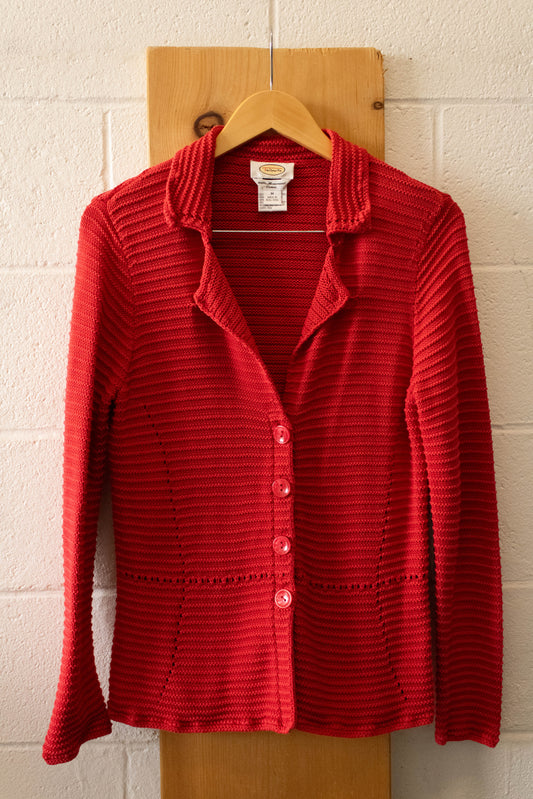 Vtg Red Knitted Cardigan : M