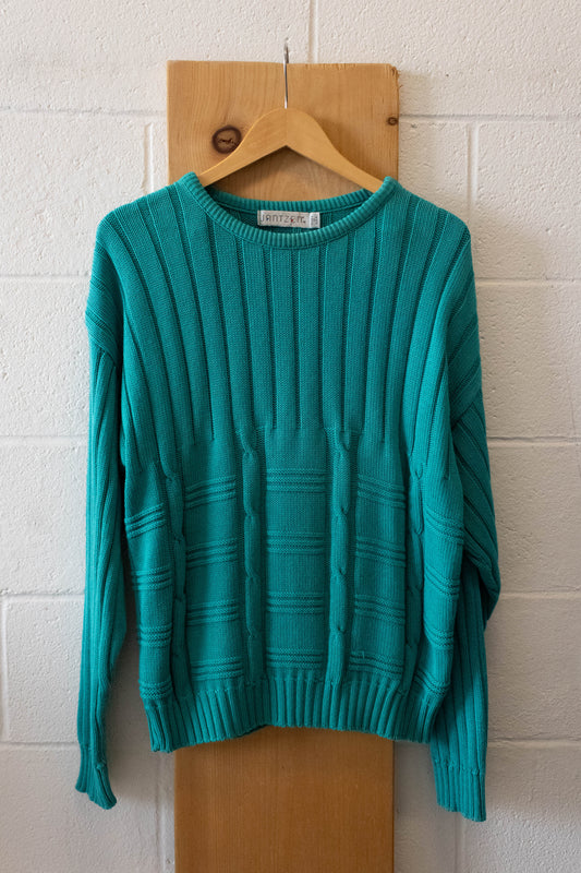 Vtg Knitted Teal Sweater : M