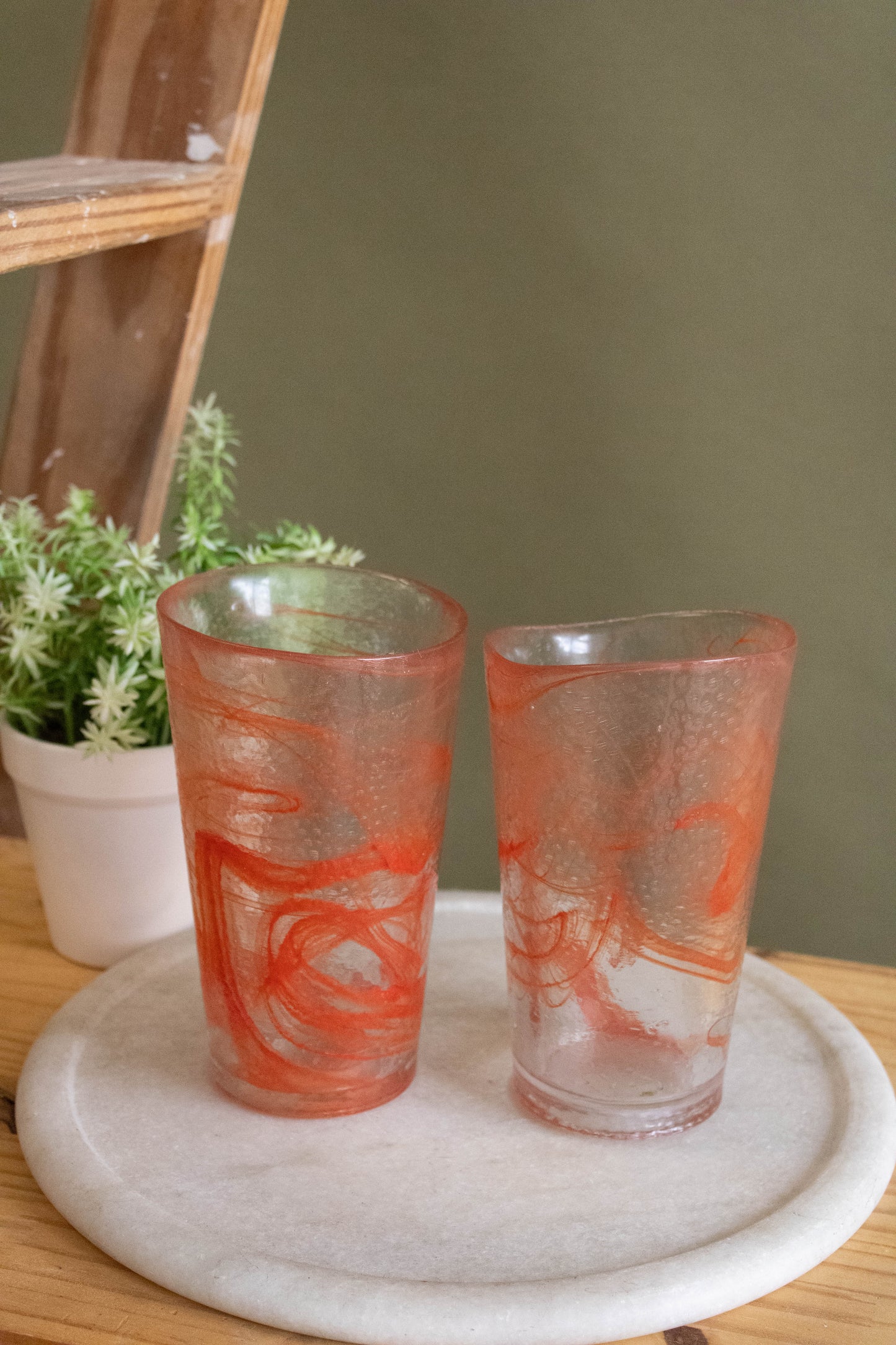 Pair of 2 Red Swirl Glasses (Local Pick Up Only)