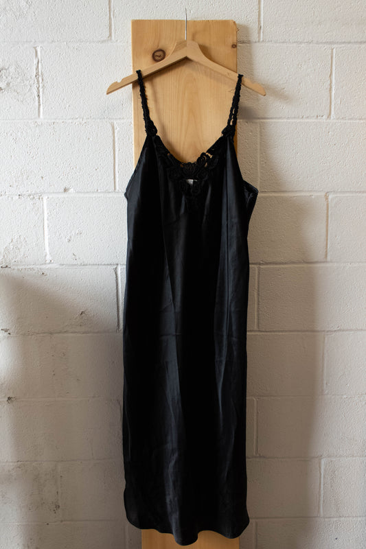 Vtg Black Slip Dress : XL