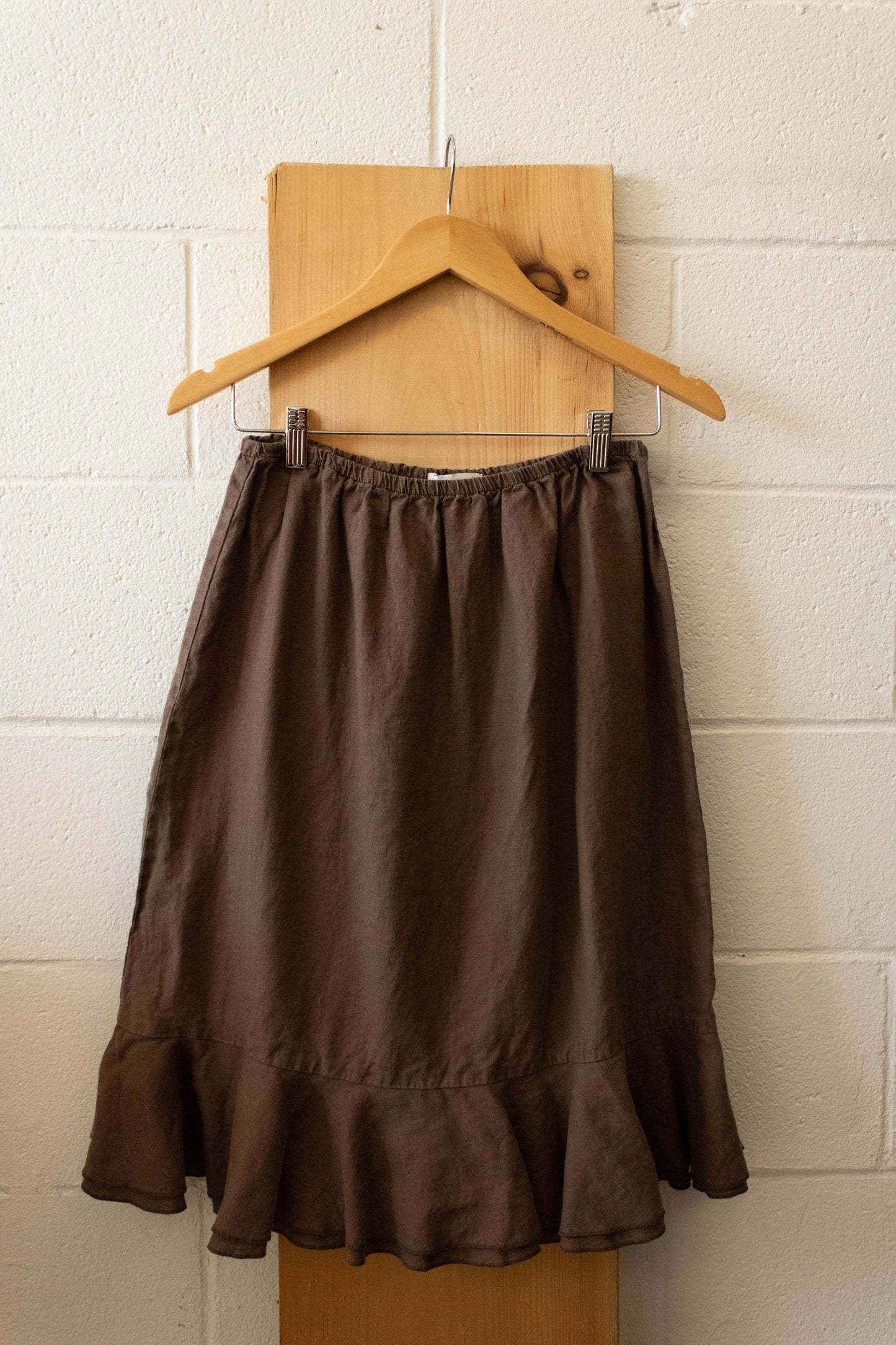 Brown Linen Ruffle Skirt : L