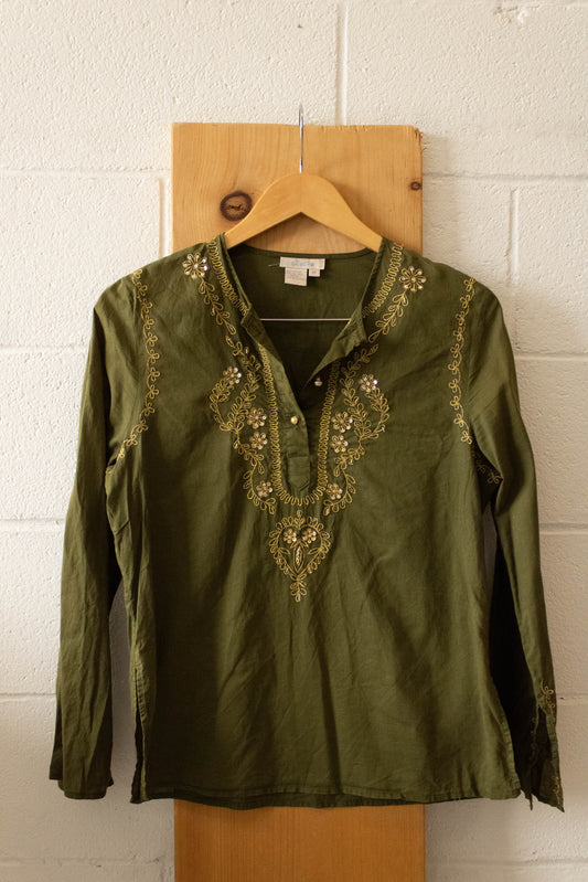 Olive Green Beaded Top : M