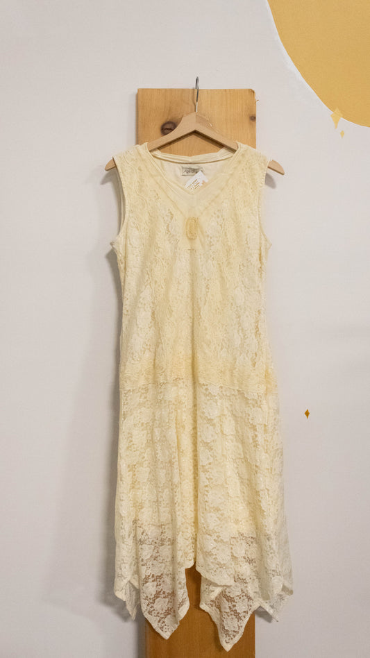 Vtg Asymmetrical Lace Dress : M