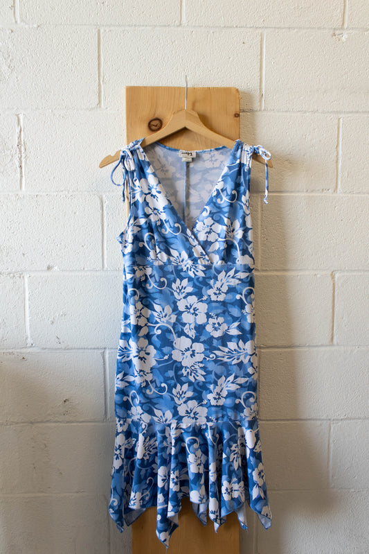 Blue Hawaiian Ruffle Dress : L