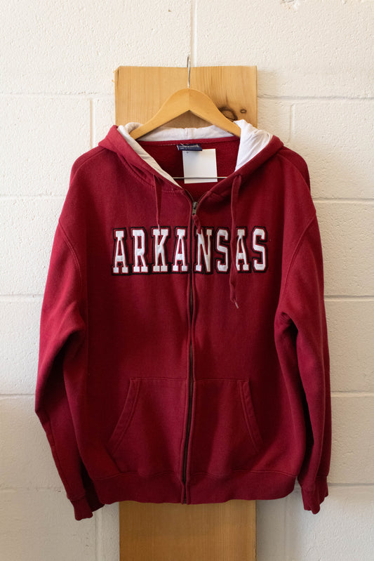 Red Arkansas Zip Up Hoodie : XL