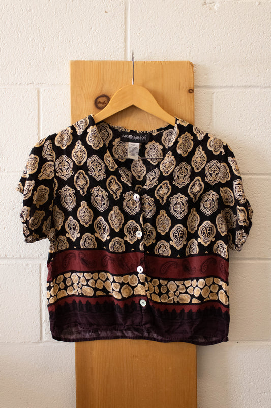 Vtg Patterned Button Up : S