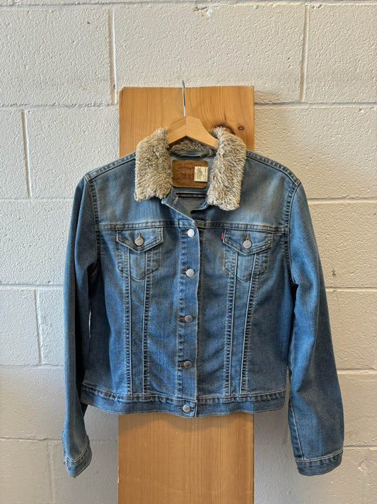 Y2K Levis Denim Faux Fur Jacket : L