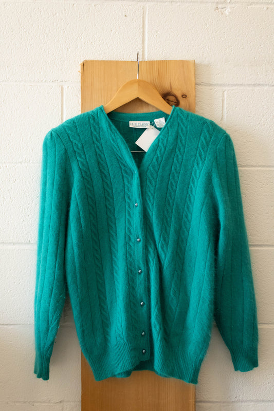 Vtg Green Angora Cardigan : S