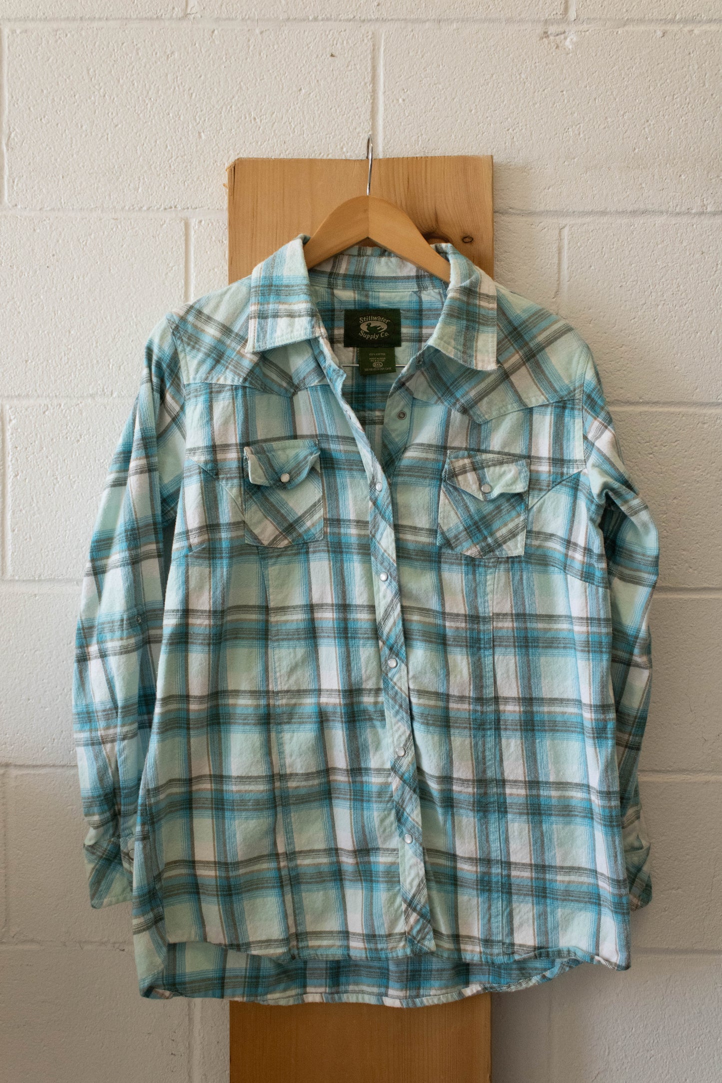 Vtg Plaid Pearl Snap : 2XL