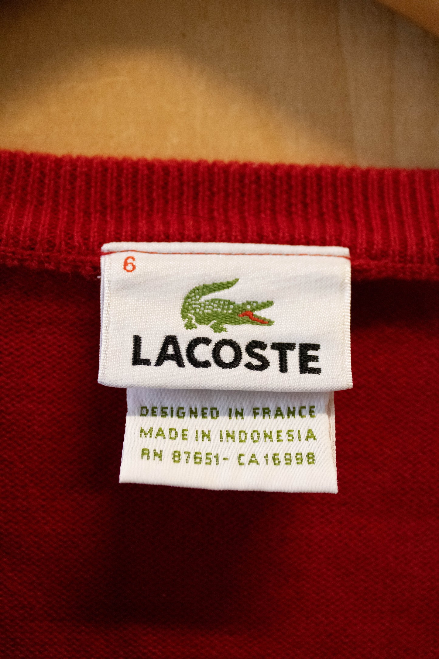 Red Lacoste V Neck Sweater : 6