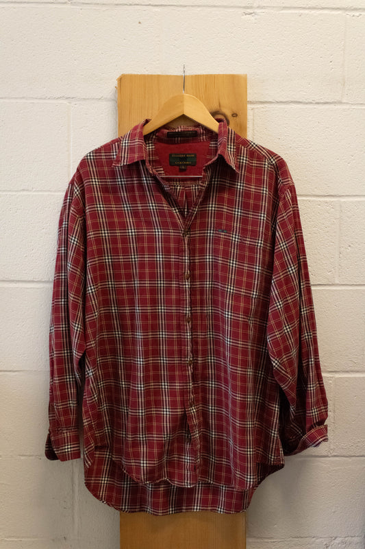 Vtg Red Plaid Button Up : L